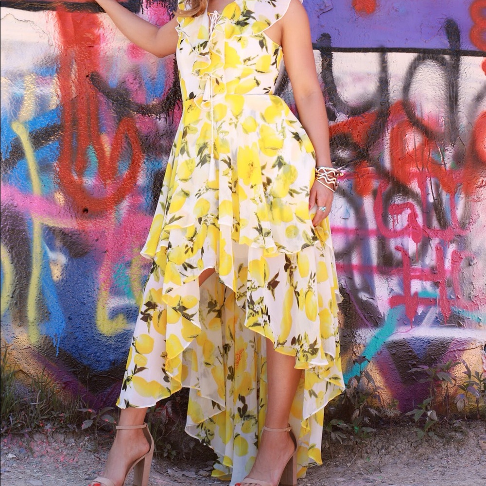 🍋Romantic High-Low Lemon Print Dress🍋